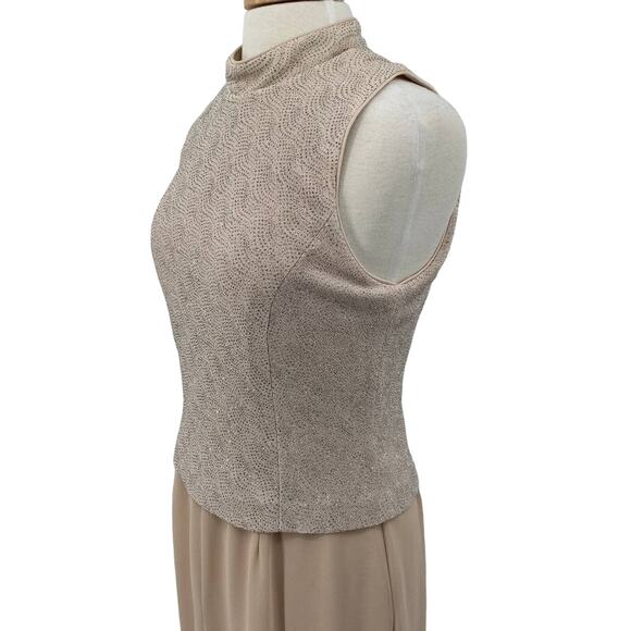 Vintage 2 Piece Jumpsuit Jacket Set Silky Silver Glitter Bodice Flowy Womens 8 - Picture 5 of 14